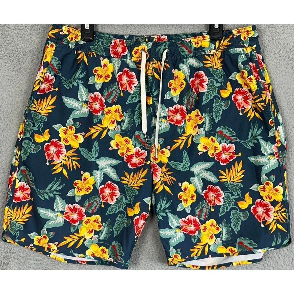 Fair Harbor Swim Trunks Mens XL Navy Multi Floral Lined Stretch Board Shorts